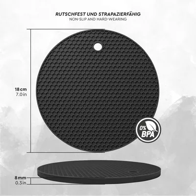 Imagen del producto de Juego de 4 posavasos de silicona, redondos, resistentes al calor hasta 230°C, para la cocina