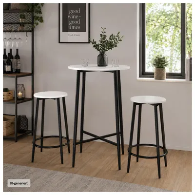 Produktbild von Bartisch rund mit 2 Hockern Elias Weiß