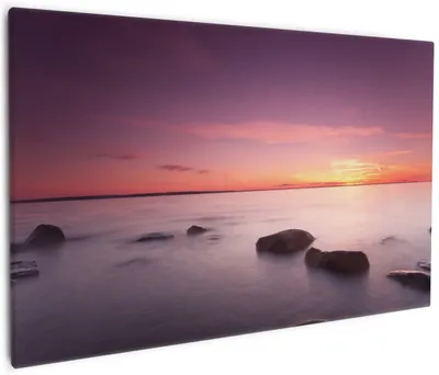Produktbild von Wallario Premium Leinwandbild Nebel am See bei Sonnenuntergang in Größe 60 x 90 cm