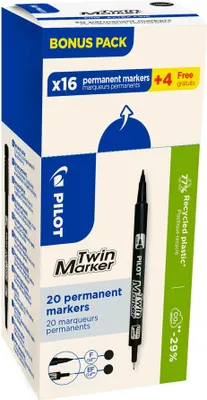 Image de PILOT 424789 PILOT Marqueur permanent Twin Marker, BONUS PACK, noir