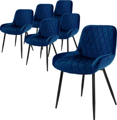 Produktbild von ML-Design 6er Set Esszimmerstühle mit Rücken- und Armlehnen, Dunkelblau, Samt Sitzfläche, Polsterstuhl mit Metallbeine