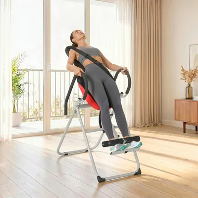 Produktbild von Inversionsbank klappbar, Inversionstisch, Stahlrahmen Schwarz+Rot | 140–196 cm | 0–90° | 7-stufige Knöchelverriegelung