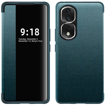 Obrázek produktu pro Pouzdro pro Honor 80 Pro Flat tenkéPolyuretankožené klopové pouzdro s okénkem pro zobrazení zelené