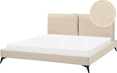 Produktbild von BELIANI Polsterbett Hellbeige Bouclé mit Lattenrost 180 x 200 cm Hohes Kopfteil Schwarze Metallfüße Modernes Design Schlafzimmer Ausstattung Möbel