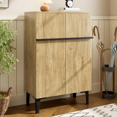 Image de Armoire à chaussures moderne Merax à double porte, commode à chaussures avec grand espace de rangement et étagères réglables, armoire de rangement peu encombrante,bois