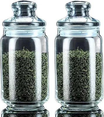 Imagen del producto de Juego de dos tarros redondos de vidrio para té, tarros para café con tapas herméticas, recipientes de vidrio lisos y transparentes para café, pasta, azúcar, té, aperitivos, frutos secos y galletas. Ideales para té a granel y bolsitas de té