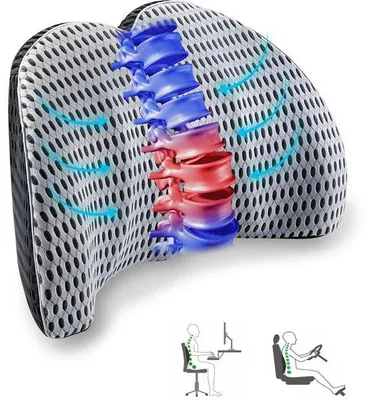 Immagine prodotto di Ibenzoa® Cuscinetto lombare ergonomico con nucleo in schiuma viscoelastica – supporto per la schiena per auto, ufficio e sedia a rotelle, cinghie antiscivolo regolabili, rivestimento in rete 4D rimovibile