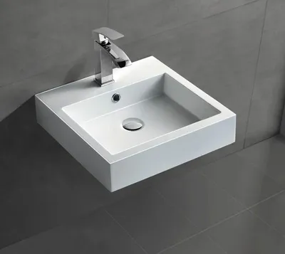Produktbild von Wandwaschbecken Aufsatzbecken BS6050 - Gussmarmor - Weiß glänzend - 45 x 45 x 12,5 cm