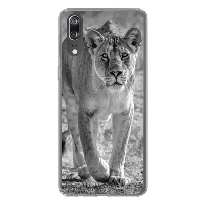 Produktbild von MuchoWow® Handyhülle Schutzhülle Hülle für Huawei P20 Löwe - Schwarz - Weiß Silikon Softcase Handy Hülle - Hardcover