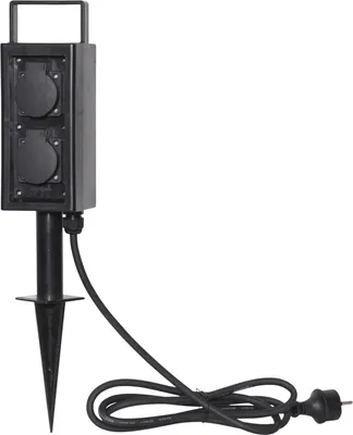 Produktbild von Star Trading 418-97 Gartensteckdose "Plugge" schwarz, für 4 Stecker, mit Bodenspieß, ca. 9x34 cm, 2 m Zuleitung, outdoor, Vierfarb-Karton