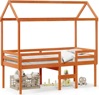 Produktbild von Maison Exclusive - Hochbett mit Dach Wachsbraun 90x190 cm Massivholz Kiefer