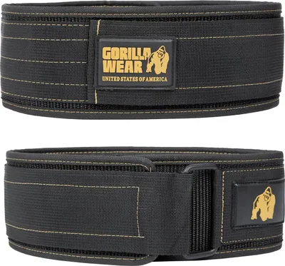 Zdjęcie produktu dla Gorilla Wear 4-calowy nylonowy pas do podnoszenia ciężarów - czarny/złoty - S/M