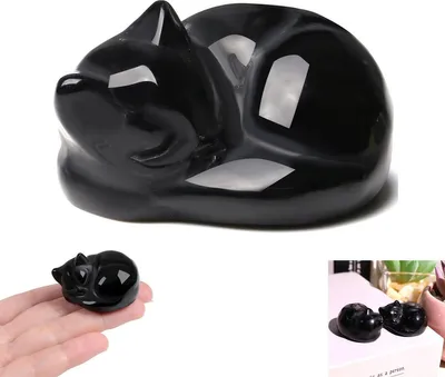 Produktbild von Obsidian-Katzenfigur, schwarze Kristall-Katzenstatue, Katzenschmuck, therapeutische und stressabbauende Natursteinornamente.