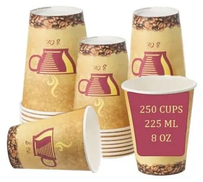 Obrázok produktu pre Sada 250 papierových kelímkov s objemom 225 ml, určených na kávu a nápoje na cesty
