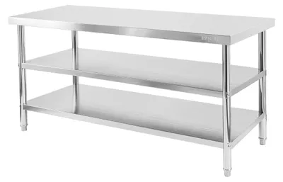 Zdjęcie produktu dla Kuchenny stół gastronomiczny ze stali nierdzewnej centralny z dwiema półkami Mega-M X STANDARD 180x60x85 cm