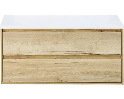 Produktbild von Sanox Waschtischunterschrank Porto BxHxT 120 x 58 x 50 cm Frontfarbe eiche natur mit WT-Platte weiß matt 84747127