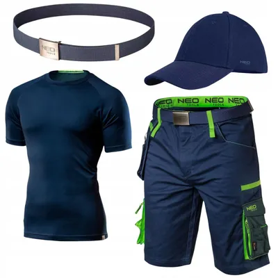 Produktbild von NEO TOOLS Herren Set - Kurze Premium Arbeitshose mit T-shirt, Baseballkappe und Hosengürtel Gr. S-3XL - Gr. XXL