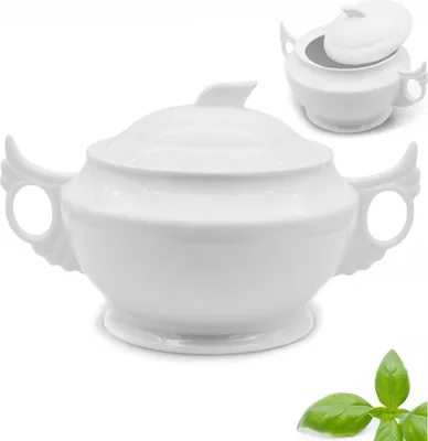 Zdjęcie produktu dla Porcelanowa Waza z Pokrywą Elegancka Dekoracyjna Biała do Serwowania Zup 2,9L