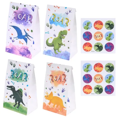 Productafbeelding van 12 Geschenktassen met Dinosaurier Motief voor Kinderfeestjes