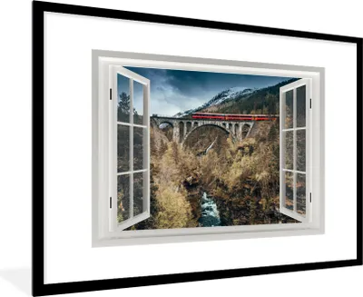 Produktbild von MuchoWow® MuchoWow® Gerahmtes Poster Aussicht - Berge - Brücke 90x60 cm - Poster mit zchwarzem Bilderrahmen - Wanddekoration - Fotos