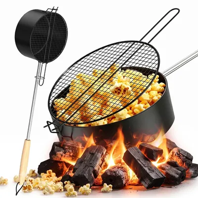 Popcornmaker aus Kohlenstoffstahl, Antihaft, für Camping & Picknick