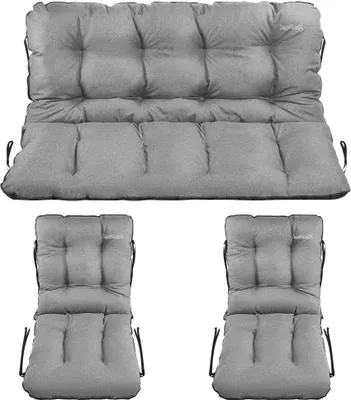 Produktbild von SuperKissen24. Sitzkissen Bankauflage für Gartenbank - Bankkissen Bankauflage 120x60x50 cm mit 2er 48x96 cm Stuhlkissen - Wetterfest - Grau Leinen