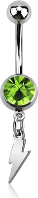 Produktbild von Bauchnabelpiercing Blitz Lightning Zirkonia Kristall Autiga® silber-grün 10 mm