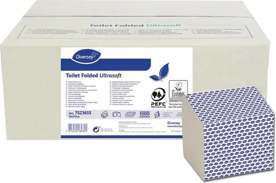 Produktbild von 40x Toilettenpapier «Folded» Ultrasoft 36x250 Stk., Toilettenpapier in Einzelblätter, aus Zellstoff, weiß, 2-lagig, 255 Blätter, umwelt | Packung (225 Blätter)