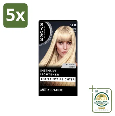 Productafbeelding van 5 x SYOSS Kleurverf 13-0 Ultra Plus - Opklarende haarkleuring met keratine - Voorraadverpakking - 5 stuks