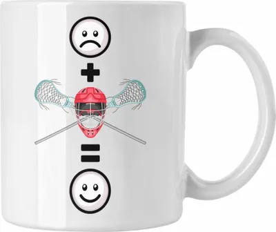Produktbild von Trendation - Lacrosse Tasse Geschenk für Lacrosse-Spieler Lustige Geschenkidee :( + Lacrosse = :) Geburtstag (Weiß)
