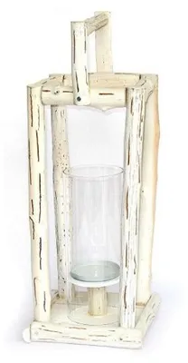 Productafbeelding van Grote witte houten lantaarn, 22x22 cm, hoogte 50/60 cm, met glas