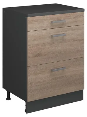 Obrázek produktu pro Kuchyňská skříňka pod šikmou střechu Vicco R-Line Sonoma 60 cm bez šikminy se 3 zásuvkami, Model 61705