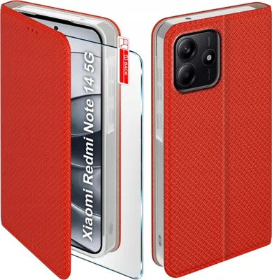 Obrázok produktu pre Flipové puzdro pre Xiaomi Redmi Note 14 5G Uzamykateľné červené puzdro + sklo