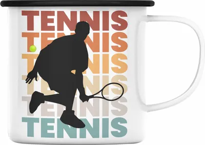 Produktbild von Trendation - Tennis Mann Geschenk Trainer Coach Tennisspieler Geschenkidee Emaille Emaille Tasse (Schwarz)
