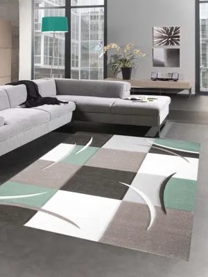 Zdjęcie produktu dla Designerski dywan do salonu w kratkę pastelowy miętowy zielony ceme brązowy rozmiar - 80 x 300 cm