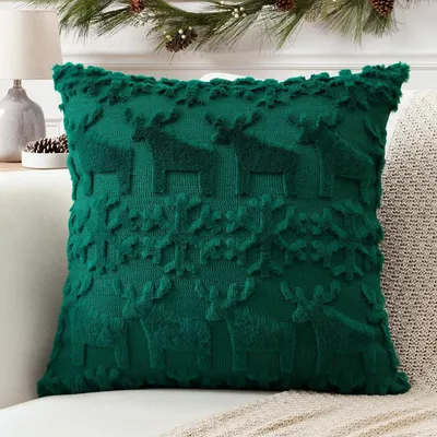 Produktbild von Kissenbezug 50x50cm Grün Schneeflocken Elch Wollsamt 1 Stück