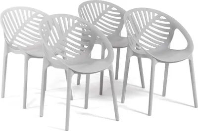 Image de lot de 4 chaises empilables en résine renforcée de fibres de verre pour l'extérieur, le jardin, les bars et les restaurants - design moderne inspiré des feuilles - VIVIAN - Gris clair