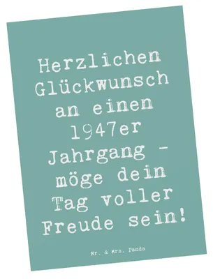 Produktbild von Mr. & Mrs. Panda Postkarte Spruch 1947 Geburtstag - Meeresbrise - Geschenk, Glückwünsche, 1947er, Ansichtskarte, Alter, Happy Birthday, Ansichtskarten, Postkarten