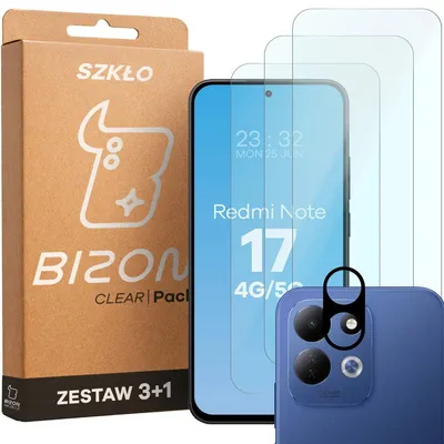 Produktbild von Gehärtetes Glas - 3 Stück + Kameraschutz für Xiaomi Redmi Note 17 4G/5G, Bizon Glass Clear Pack