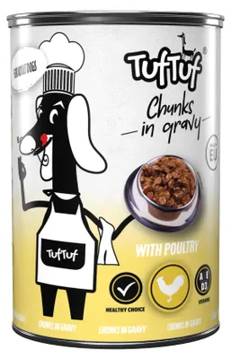 Obrázok produktu pre TufTuf | Krmivo pre psov - Mokré krmivo s mäsom hydiny - Konzerva 415 g - Krmivo v omáčke