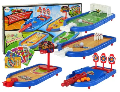 Produktbild von Lean 4-in-1-Geschicklichkeitsspiel-Set: Basketball, Fußball, Zielscheibe, Bowling, Wurfgerät