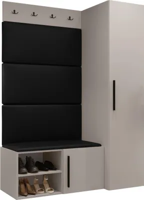 Produktbild von MIRJAN24 Garderoben-Set Medi II, Schuhschrank, Kleiderhakenbrett, 4x Paneel 84x42, 4 Kleiderhaken (Farbe: Cashmere, Soft 011)