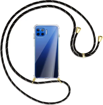 Produktbild von Handykette Backcover-Schutzhülle mit Band (Metall goldfarben) für Motorola Moto G 5G Plus - schwarz/gold