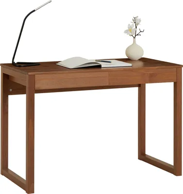 Produktbild von Schreibtisch NOAH mit 2 Schubladen aus Massivholz in Kastanien farben. Robuste Computertische, möbel für arbeitszimmer, Arbeitstisch mit Stauraum, büromöbel