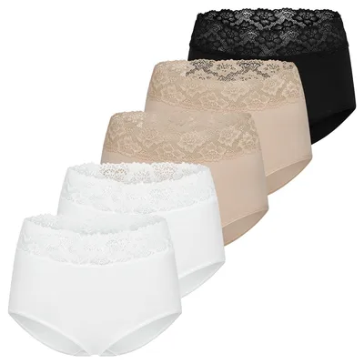 Produktbild von Nina von C. 5er Pack Slipboutique Taillen Slip Mit transparentem Spitzenbund, Weich, atmungsaktiv und hautfreundlich, Taillenhoher Sitz mit Po bedeckender Form
