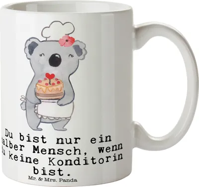 Produktbild von Mr. & Mrs. Panda Kaffeebecher Konditorin Herz - Weiß - Geschenk, Tasse mit Spruch, Teetasse, Becher, Witzig, Lustig, Bäckerin, Kaffeetasse, Confiseurin