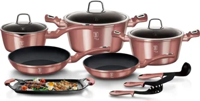 Produktbild von Berlinger Haus I-Rose KochtopfSet 12-Teiliges Induktion Antihaft-Aluminium Kochtöpfe Bratpfannen Grill Rosa