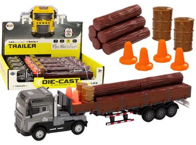 Obrázek produktu pro Nákladní auto s dřevem, tahač s přívěsem, měřítko 1:24, balíky dřeva, zvuky, světla