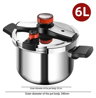 Image de Autocuiseur en acier inoxydable - 6 l - Régulateur de pression à 3 niveaux - Système de sécurité anti-explosion - Compatible avec les cuisinières à gaz et à induction - Argent