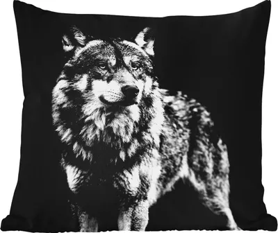 Produktbild von MuchoWow® Outdoor Kissen - Wolf - Tiere - Wild - Schwarz - Weiß - 45x45 cm - Wetterfest - Lounge Kissen - Fotokissen - Dekoratives Kissen
